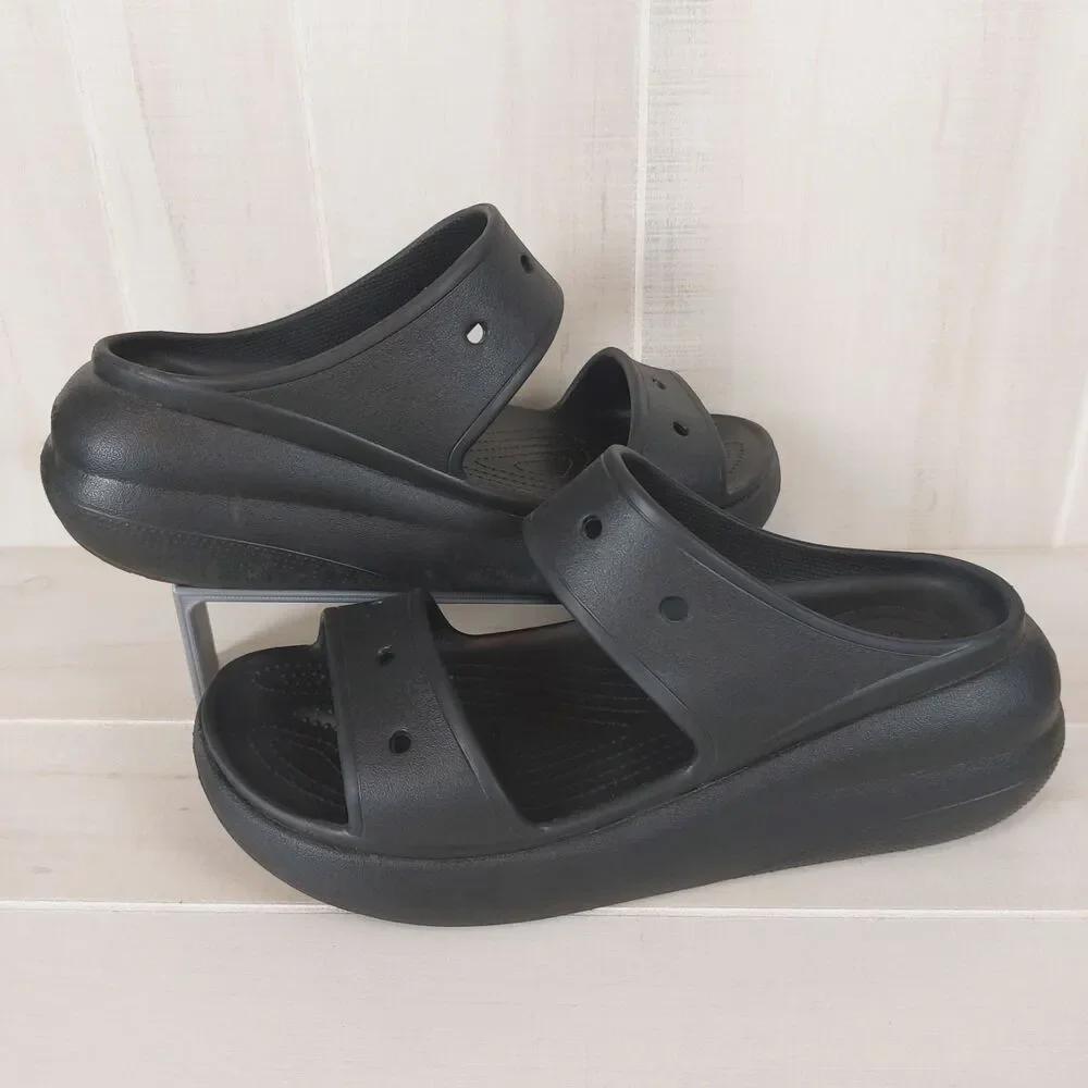 Crocs Classic Crush Thick Platform Sandal Men's Size 11 Black Slide Slipper